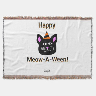 Black Cat Meow-A-Ween Throw Blanket