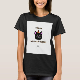 Black Cat Meow-A-Ween Women's Black Basic T Shirt