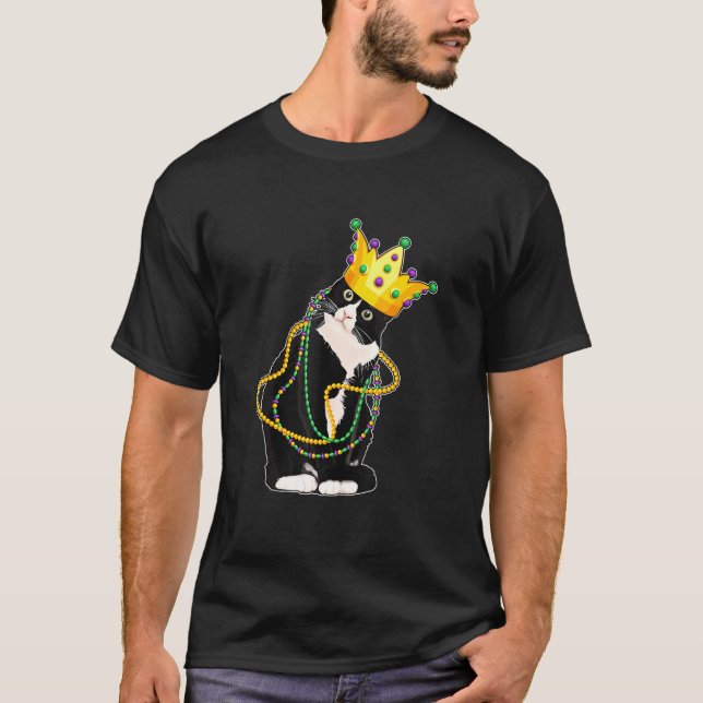 Black Cat Meow Mardi Gras Mask Fleur De Lis Cat 1 T-Shirt (Front)
