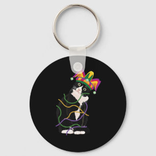 Black Cat Meow Mardi Gras Mask Fleur De Lis Cat Lo Key Ring