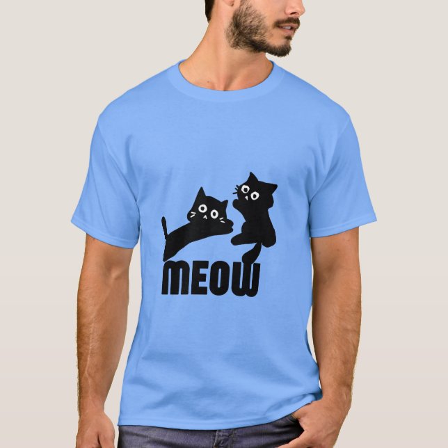 black cat,meow T-Shirt (Front)
