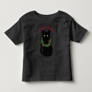 Black cat   Meowy Christmas   Holly garland   Toddler T-Shirt