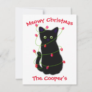 Black cat   Meowy Christmas    twinkle lights    Card