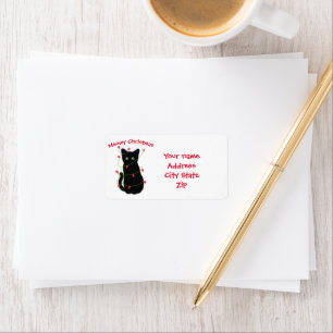 Black cat Meowy Christmas twinkle lights Label