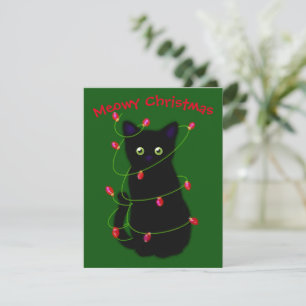 Black cat   Meowy Christmas    twinkle lights    N Card