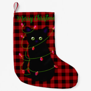Black cat   Meowy Christmas   twinkle star light  Small Christmas Stocking