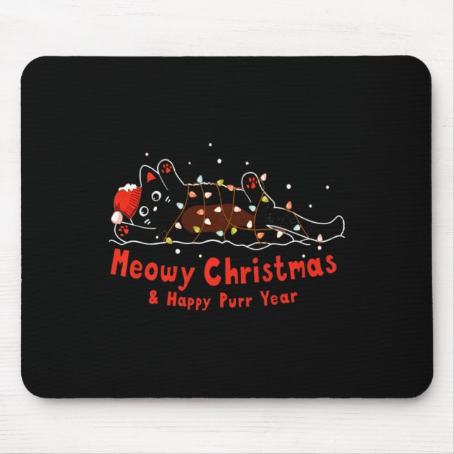 Black Cat Merry Catmas Merry Xmas And Happy New Y  Mouse Mat (Front)