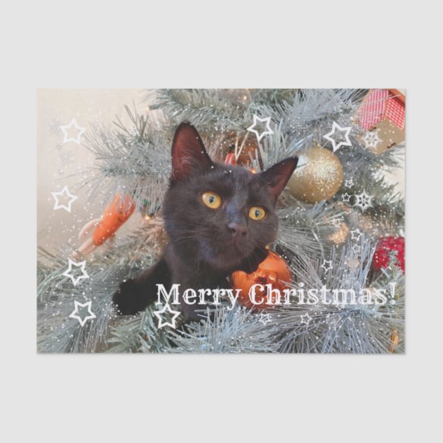 Black Cat Merry Christmas, Decoupage  Tissue Paper (Front)