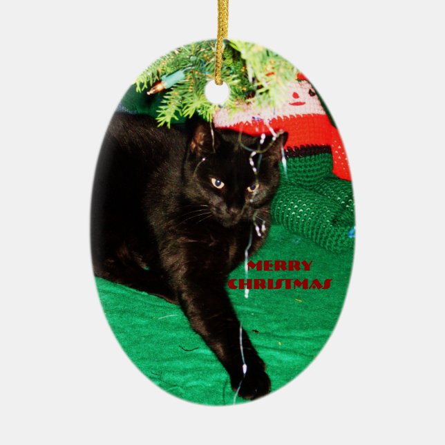 BLACK CAT, MERRY CHRISTMAS ornament (Front)