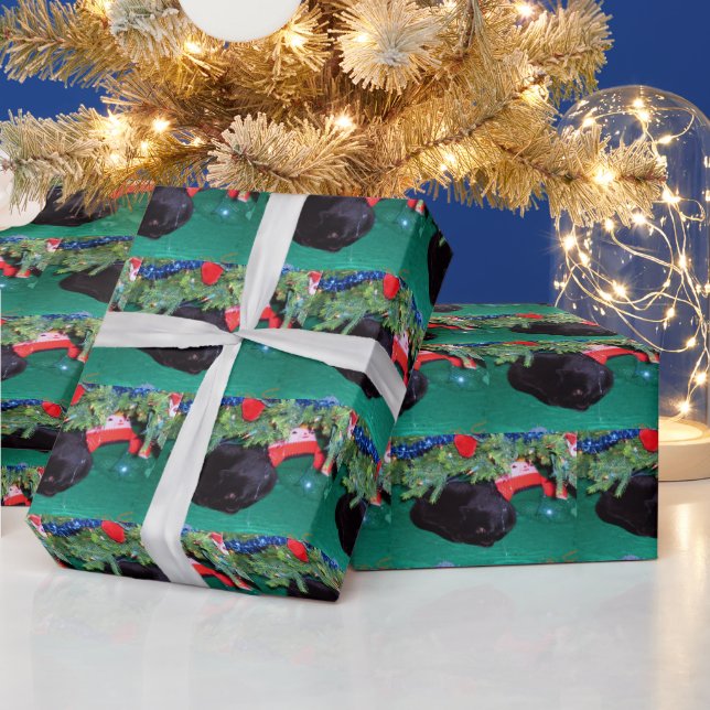 BLACK CAT, MERRY CHRISTMAS    WRAPPING PAPER (Holidays)