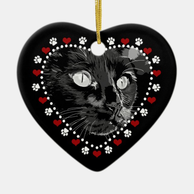 Black Cat Merry Yule Heart Ornament (Front)