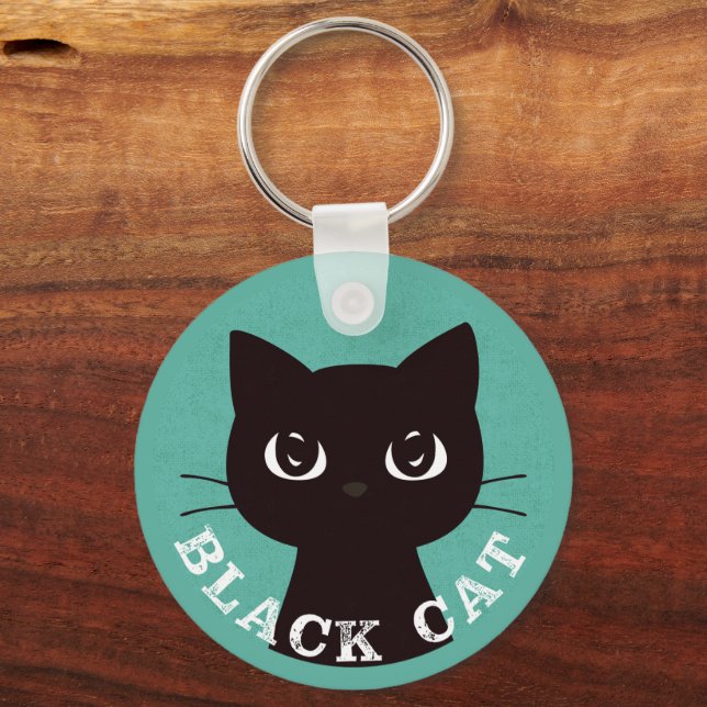 BLACK CAT | Minimalist Modern Pop Black Cat Key Ring (Front)