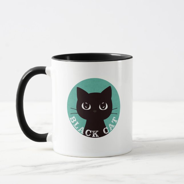 BLACK CAT | Minimalist Modern Pop Black Cat Mug (Left)