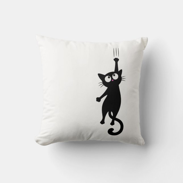 Black Cat Minimalist Wall Art Printable, Cute Mode Cushion (Front)