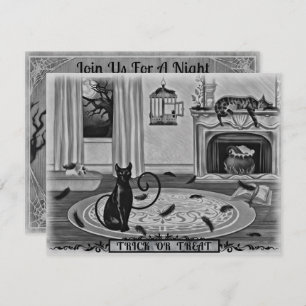Black Cat, Missing Bird, Mischief Halloween Party  Invitation