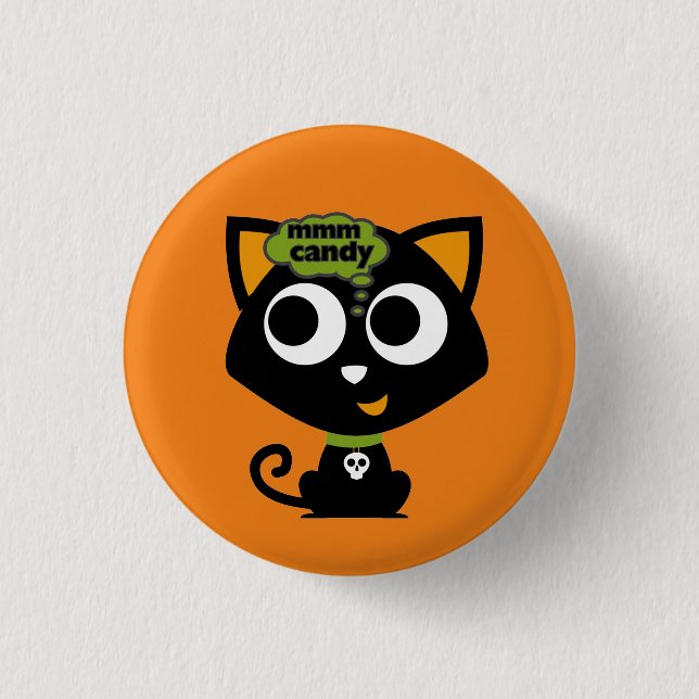 Black Cat Mmm Candy Halloween 3 Cm Round Badge (Front)