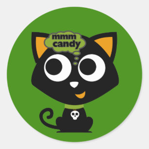 Black Cat Mmm Candy Halloween  Classic Round Sticker