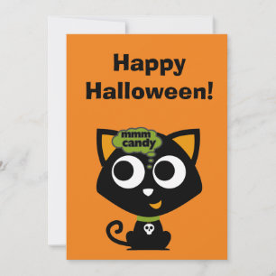 Black Cat Mmm Candy Halloween Holiday Card