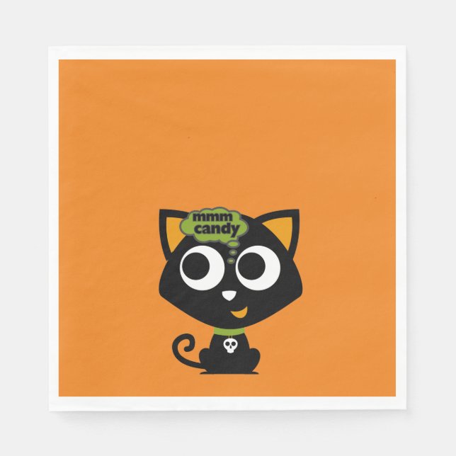 Black Cat Mmm Candy Halloween Napkin (Front)