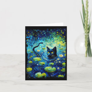 Black Cat Monets Cat Waterlily Card