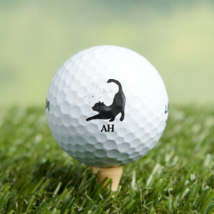 Black Cat Monogram Animal Kitty Kitten Pet  Golf Balls
