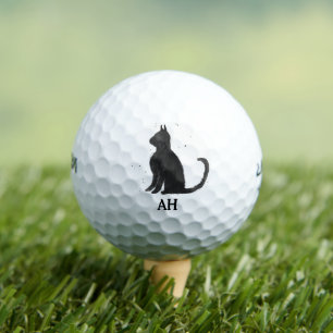 Black Cat Monogram Animal Kitty Kitten Pet  Golf Balls