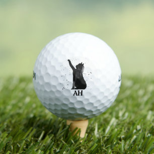 Black Cat Monogram Animal Kitty Kitten Pet Golf Balls