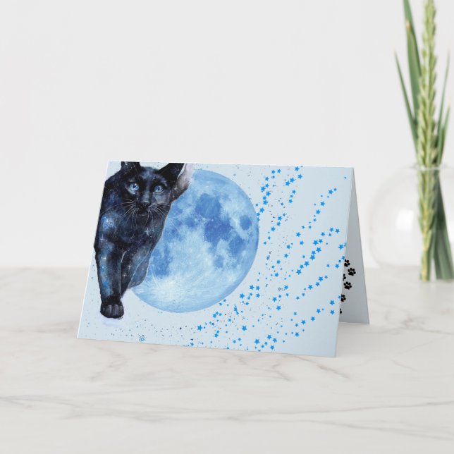 Black Cat, Moon, And Stars Birthday Card (Front)