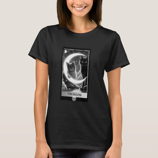 Black Cat Moon Celestial Tarot Card Design T-Shirt (Front)