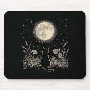 Black Cat Moon Floral Aesthetic Men Women Kitten Mouse Mat