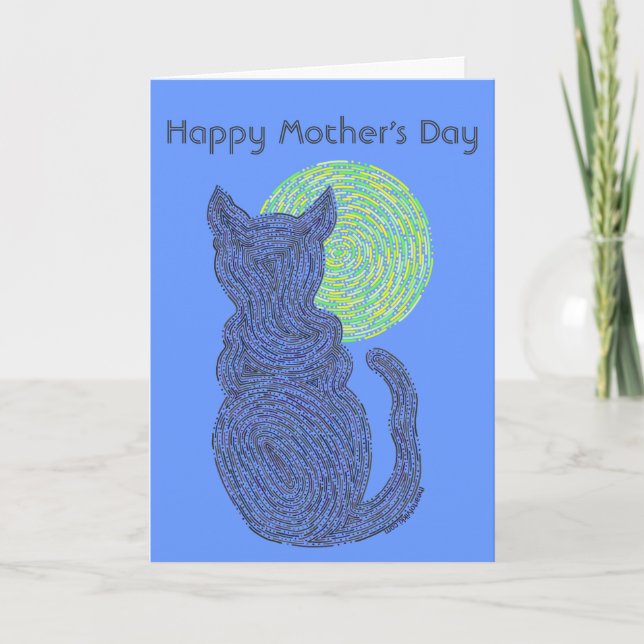 Black Cat & Moon Happy Mothers Day Love The Cat Card (Front)