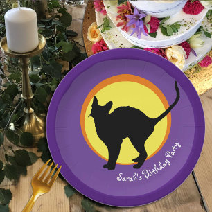 Black Cat & Moon Kids (Party Plates) Paper Plate