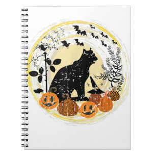 Black Cat Moon Pumpkin Witch Hat Halloween Bats Tr Notebook