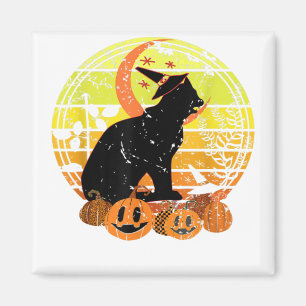 Black Cat Moon Pumpkin Witch Hat Halloween Scary V Magnet