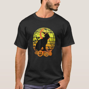 Black Cat Moon Pumpkin Witch Hat Halloween Scary V T-Shirt