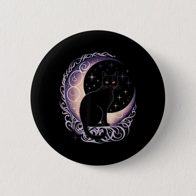 Black Cat Moon Satanism Demonic Devil Witchcraft 6 Cm Round Badge (Front)