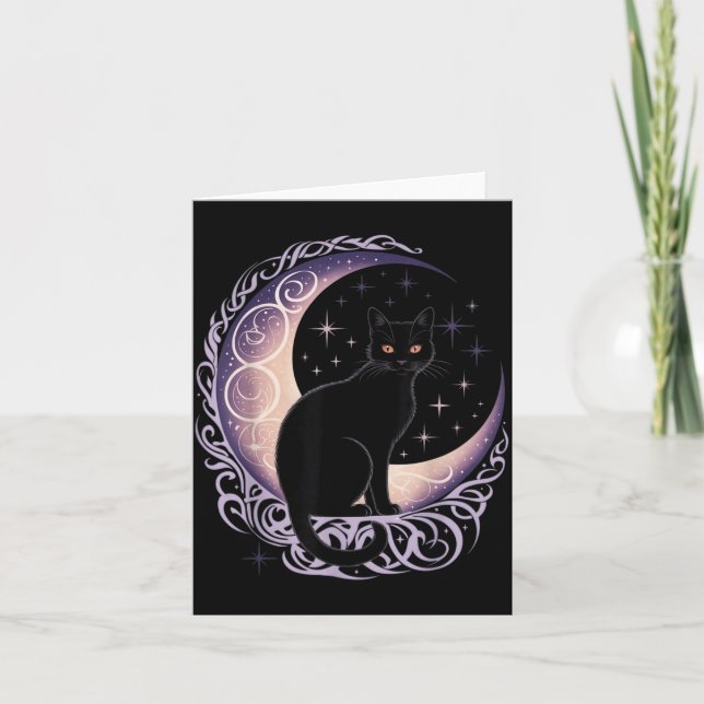 Black Cat Moon Satanism Demonic Devil Witchcraft Card (Front)