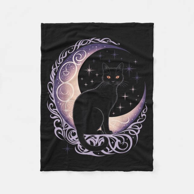 Black Cat Moon Satanism Demonic Devil Witchcraft Fleece Blanket (Front)