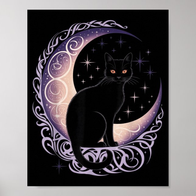 Black Cat Moon Satanism Demonic Devil Witchcraft Poster (Front)