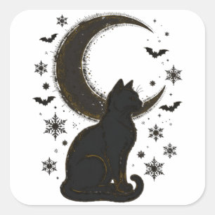 Black Cat Moon Sticker — Cat on Crescent Moon Deca