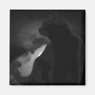 Black Cat Moonlight Silhouette Magnet