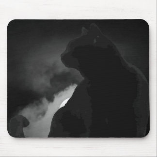 Black Cat Moonlight Silhouette Mouse Mat