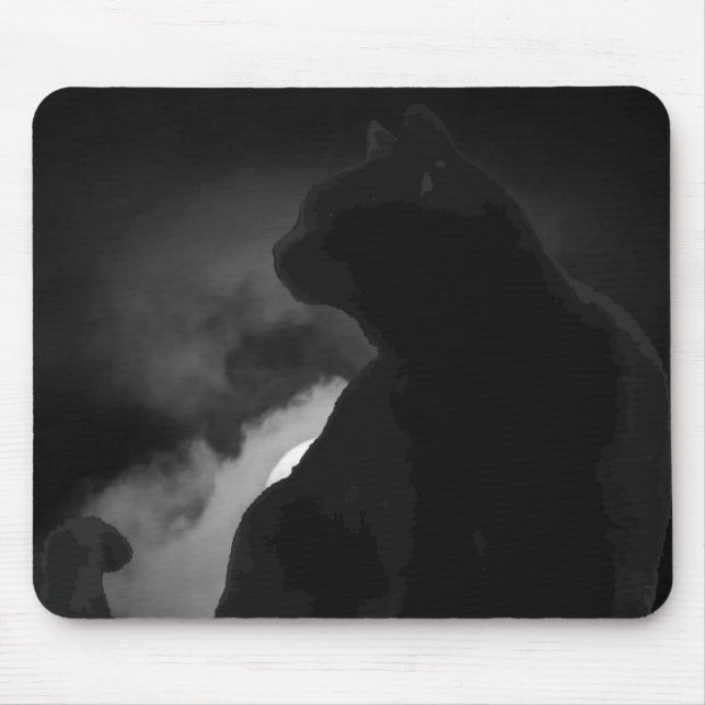 Black Cat Moonlight Silhouette Mouse Mat (Front)