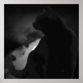 Black Cat Moonlight Silhouette Poster