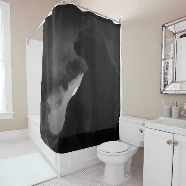 Black Cat Moonlight Silhouette Shower Curtain (In Situ)