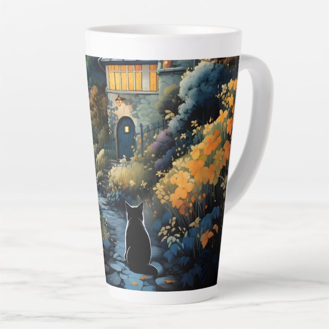 Black Cat - Moonlit Serenity Latte Mug (Right Angle)