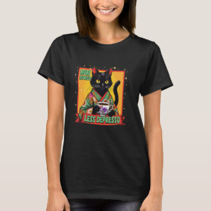 Black Cat More Espresso Less Depresso Japanese Cof T-Shirt