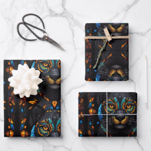 Black Cat Mosaic Stained Glass Wrapping Paper Sheet
