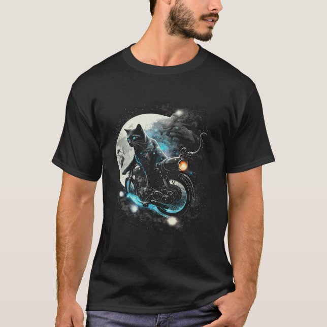 Black Cat Motorbike Space Graphic Tees Men Women B (Front)
