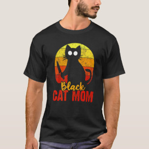 Black Cat Mum Halloween Gore Meow With Bloody Knif T-Shirt